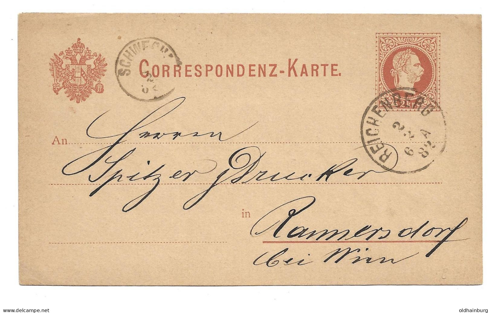 0152n: Altösterreichisches Gebiet Böhmen, Reichenberg Sudetenland- Postkarte 1882 Nach Rannersdorf Bei Wien - ...-1918 Préphilatélie