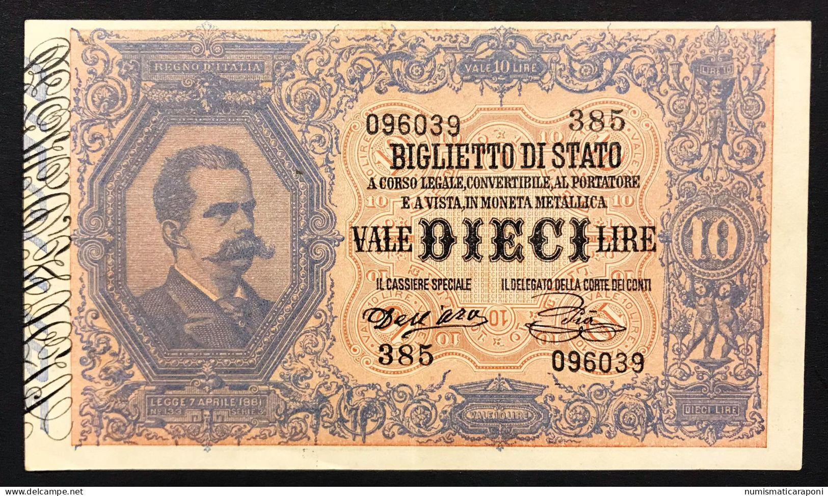 10 Lire Umberto I° 06 08 1889 Dell’Ara – Pia R4 RRRR Biglietto Leggermente Pressato Ma Ottimo Aspetto Bb/spl LOTTO 1126 - Italië – 10 Lire