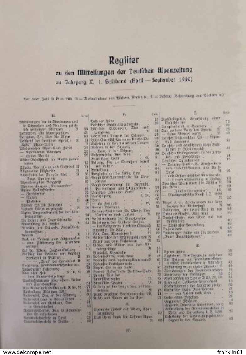 Mitteilungen Der Deutschen Alpenzeitung. X. 1.Halbband  (April - September 1910). - Autres & Non Classés