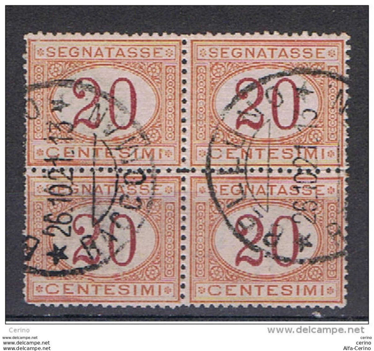 REGNO:  1890/94  TASSE  -  20 C. ARANCIO  E  CARMINIO  BL. 4  US. -  SASS. 20 - Postage Due
