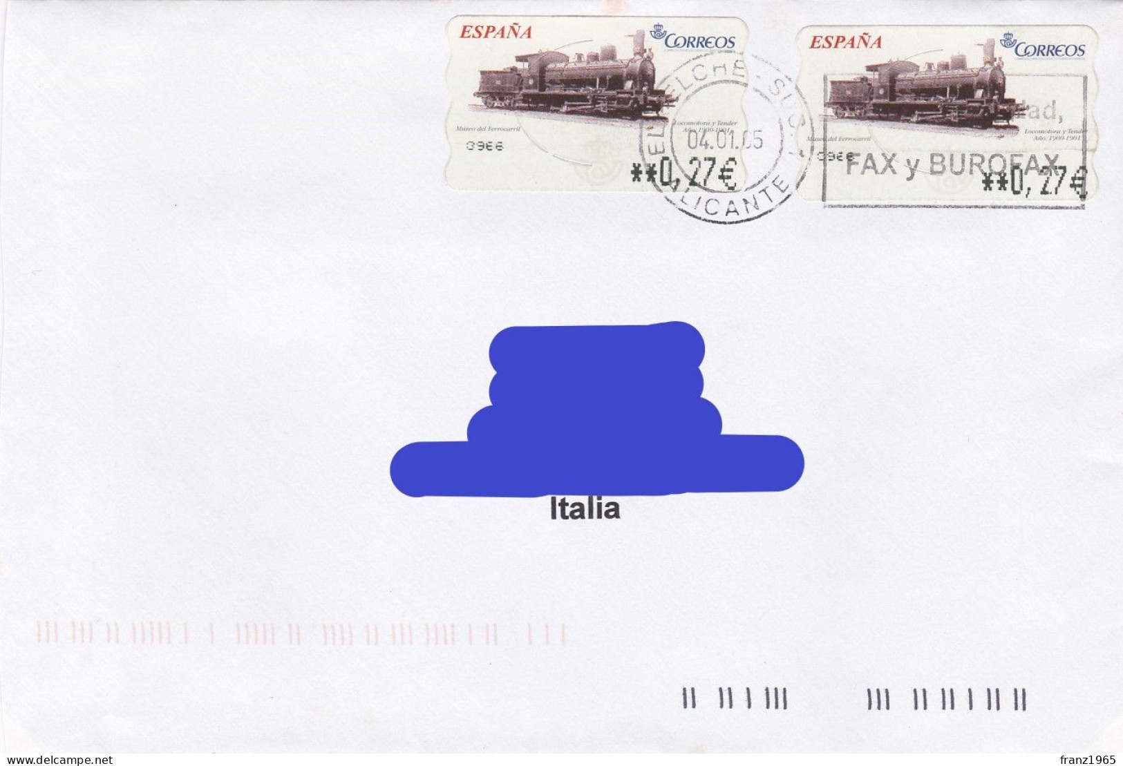 From Spain To Italy - 2005 (Museo Del Ferrocarril) - Storia Postale