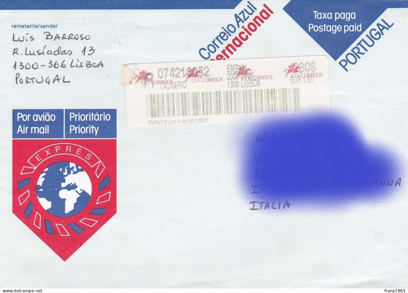 From Portugal To Italy - 2000 - Lettres & Documents