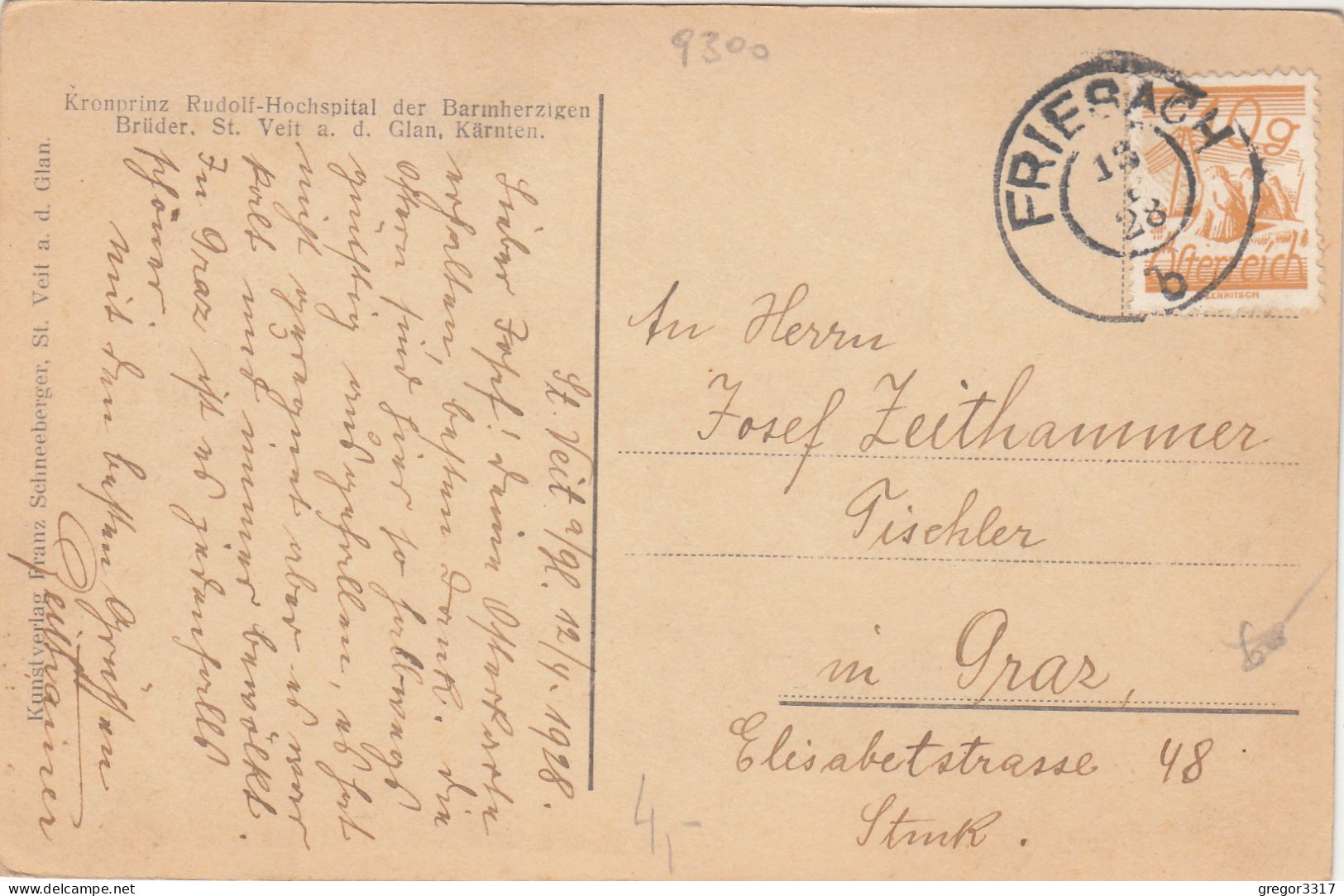 E824) Kronprinz Rudolf Hochspital Der Barmherzigen Brüder - ST. VEIT A. D. GLAN  1928 - St. Veit An Der Glan