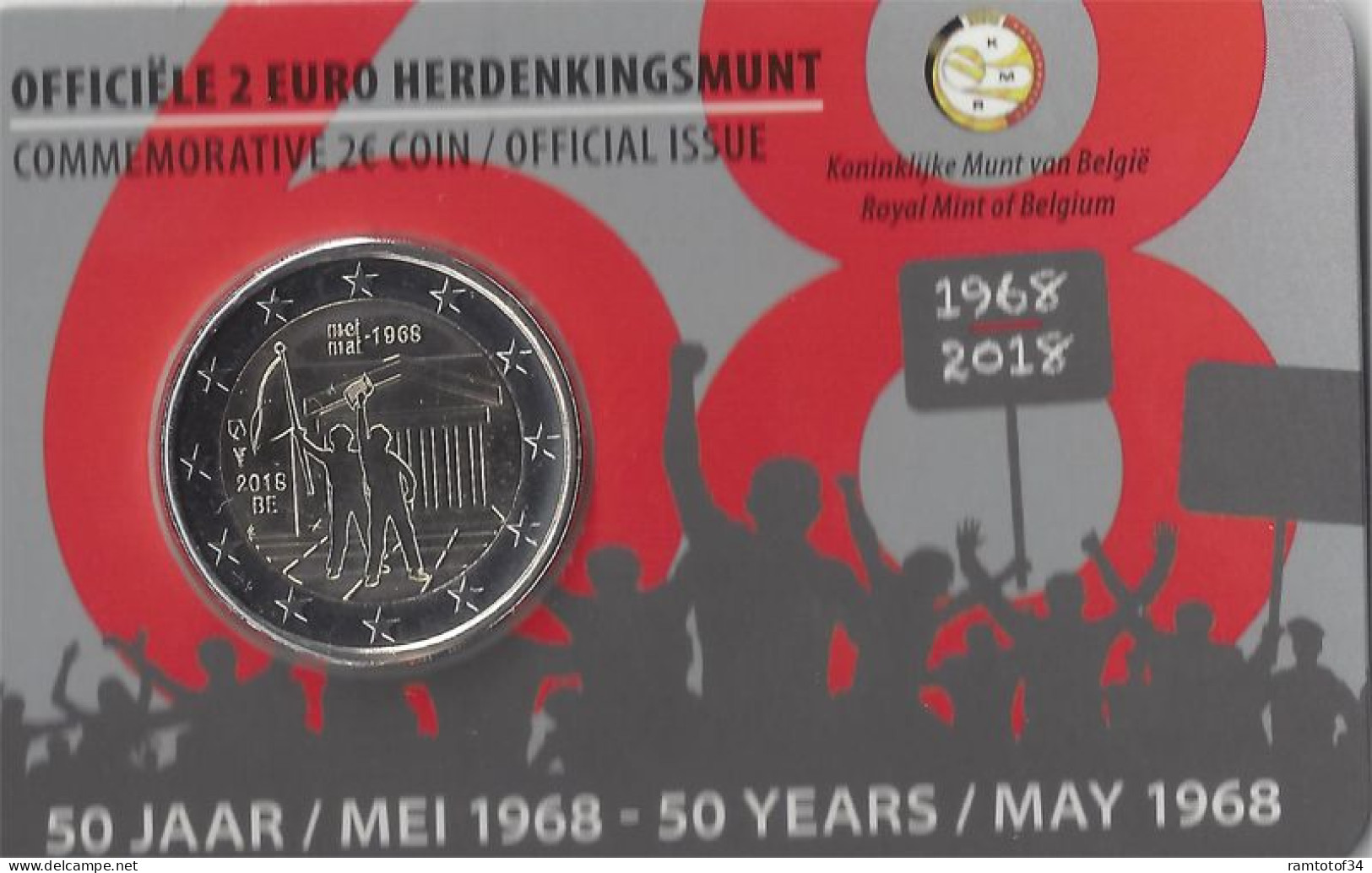 2018 BELGIQUE - 2 Euros Commémorative Coincard - Mai 68 - Belgio