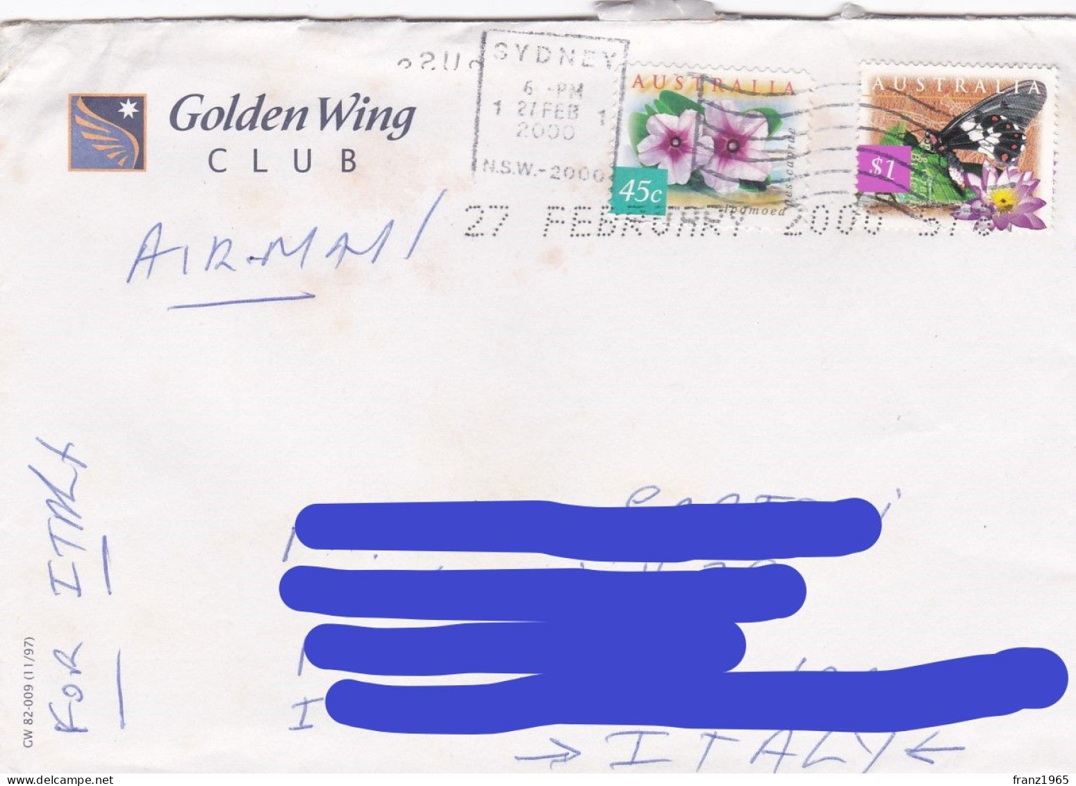 From Australia To Italy - 2000 - Lettres & Documents