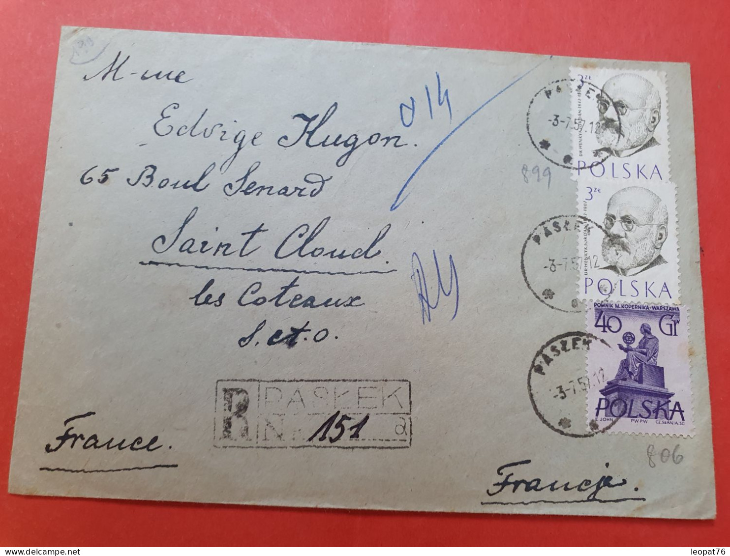 Pologne - Enveloppe En Recommandé De Pasłęk Pour La France En 1957 - D 479 - Cartas & Documentos