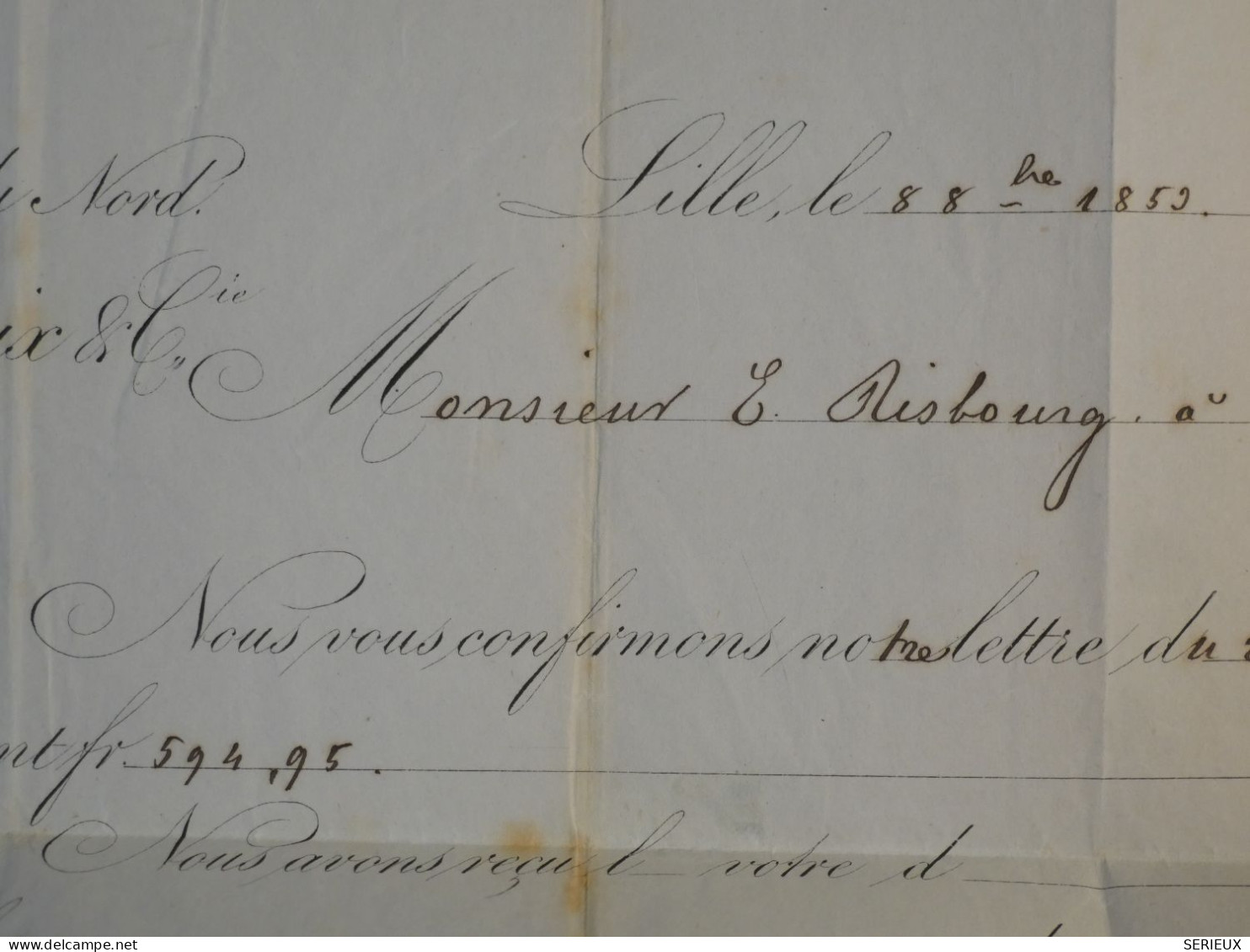 DF0 FRANCE BELLE  LETTRE   ENV.  1859 LILLE A BOUCHAIN   +PAIRE  VERT. DE NAPOLEON  N° 10 + AFF. INTERESSANT++++ - 1852 Louis-Napoléon