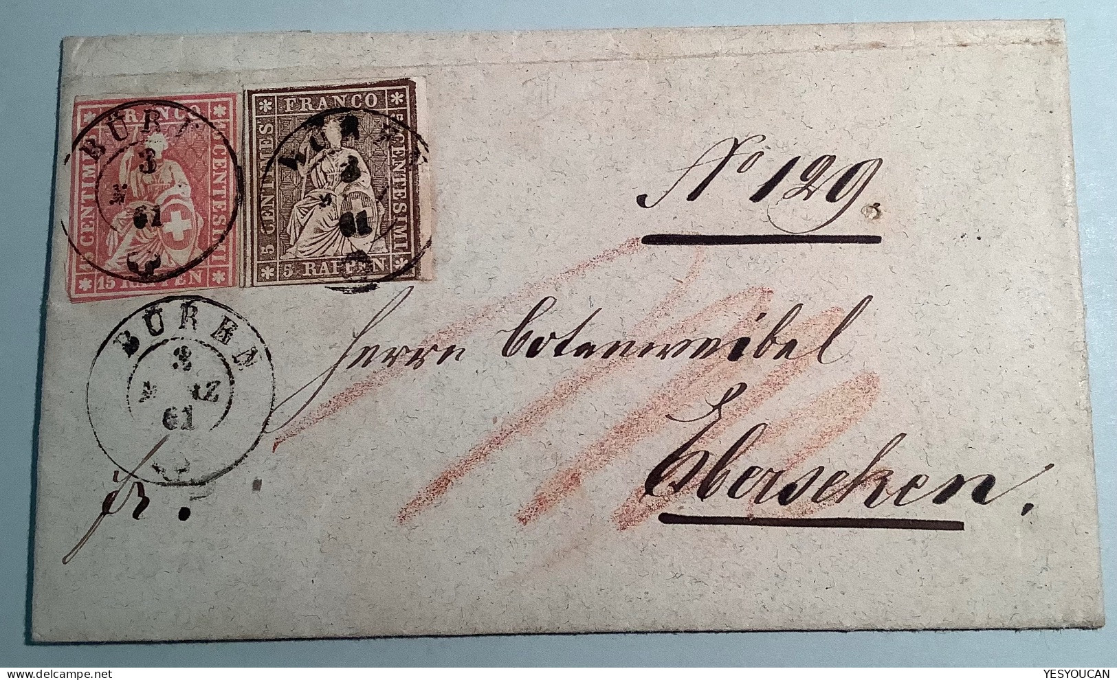 BÜREN 1861 (LU, BE, SO ??) Auf Frischen Seltenen Strubel R-Brief>Eberseken (Schweiz 1854 Lettre - Storia Postale