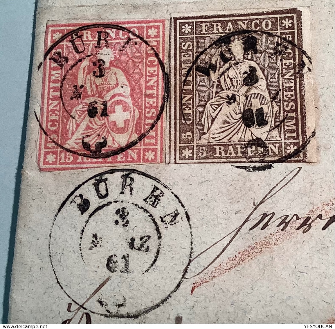 BÜREN 1861 (LU, BE, SO ??) Auf Frischen Seltenen Strubel R-Brief>Eberseken (Schweiz 1854 Lettre - Covers & Documents
