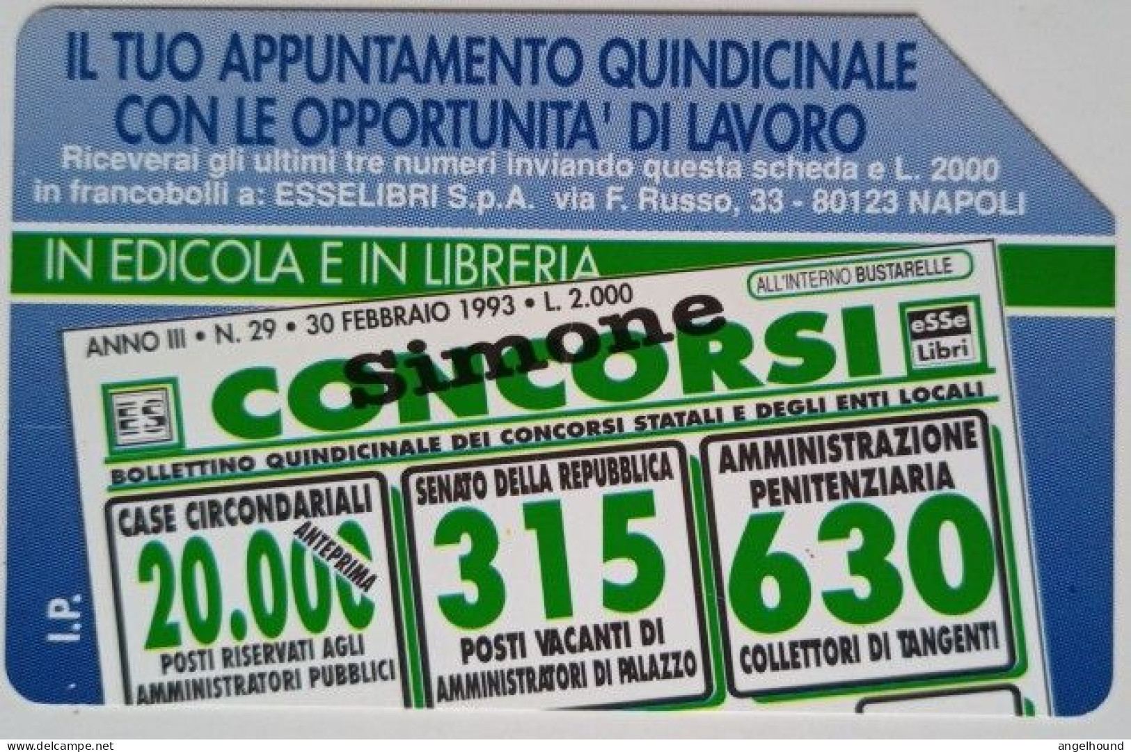 Italy L5000 Urmet Card - Edizioni Simone - Concorsi - Private-Omaggi