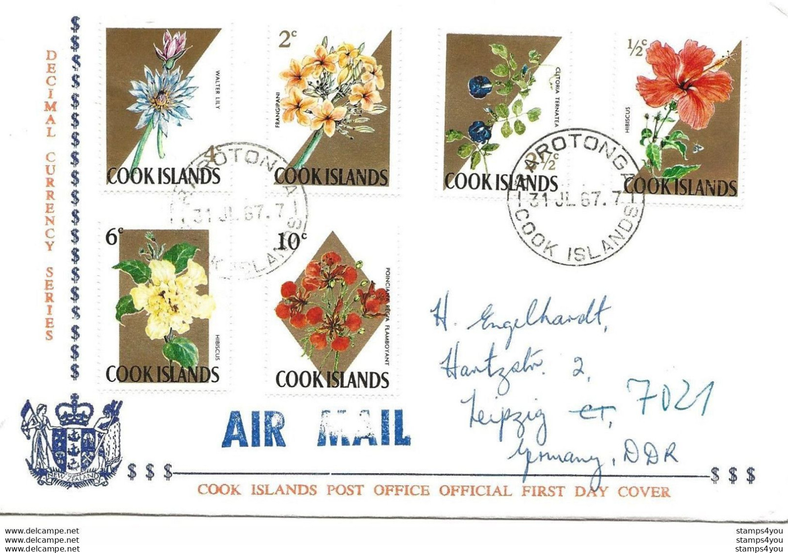 212 - 1 - Enveloppe Envoyée De Rarotonga En Allemagne 1967 - Kokosinseln (Keeling Islands)