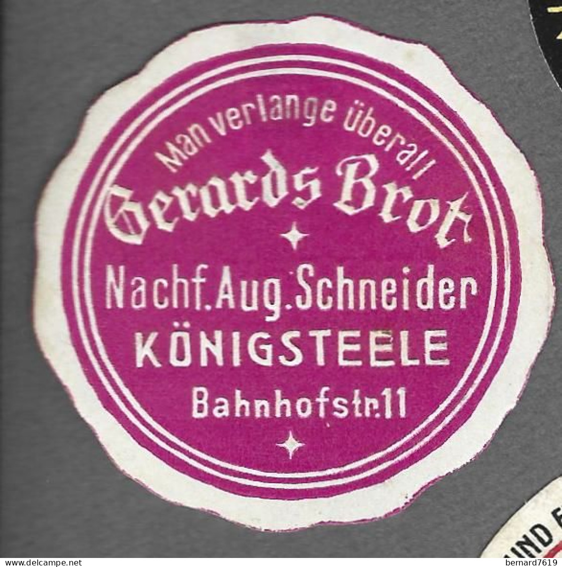 Cachet De Fermeture   -  Allemagne  -konigsteele   Bahnhofstr 11 -  Gerards Brot -  Man Verlange  Uberalt - Erinnophilie