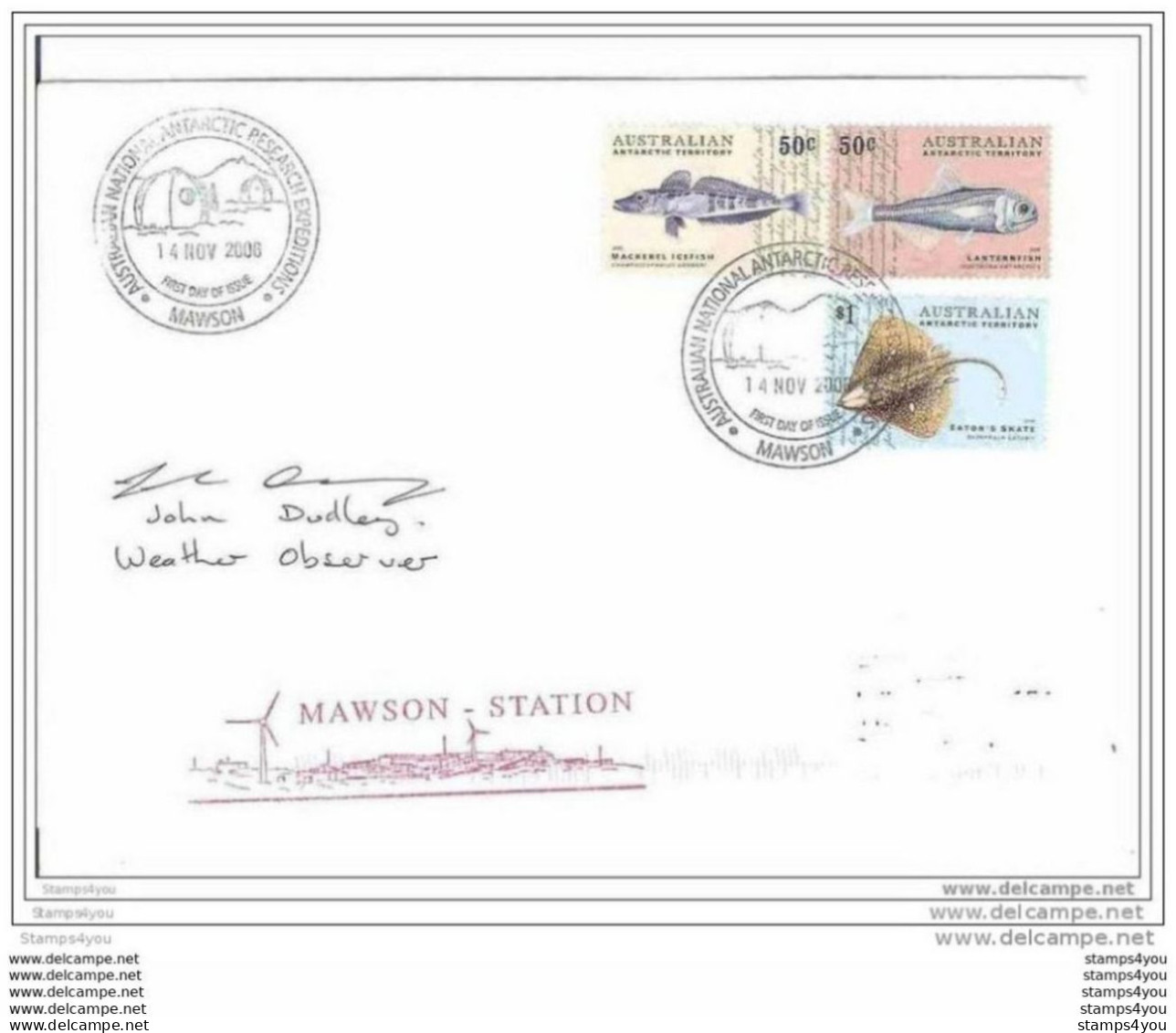 212 - 27 - Superbe Pli Base Antarctique De Mawson Avec Timbres Poissons - 2006 - Covers & Documents