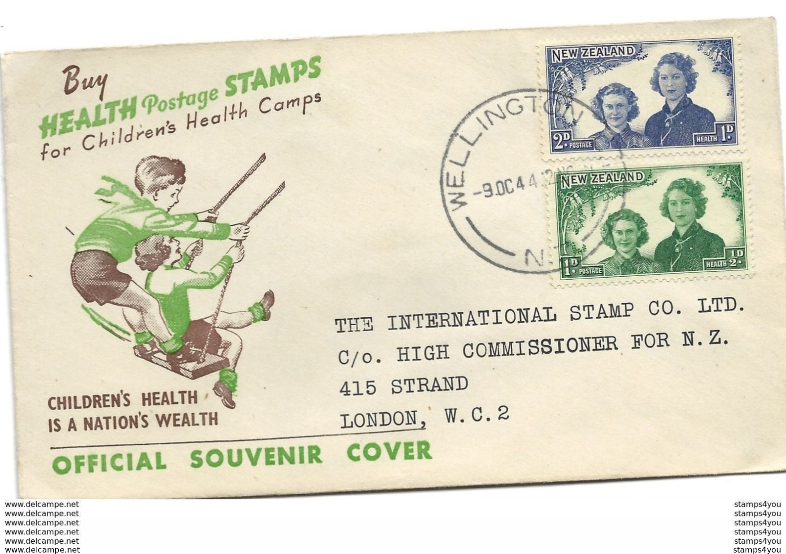212 - 6 - Enveloppe Avec Timbres "Health Postage Stampsf 1944" Envoyé De Wellington à London - Lettres & Documents