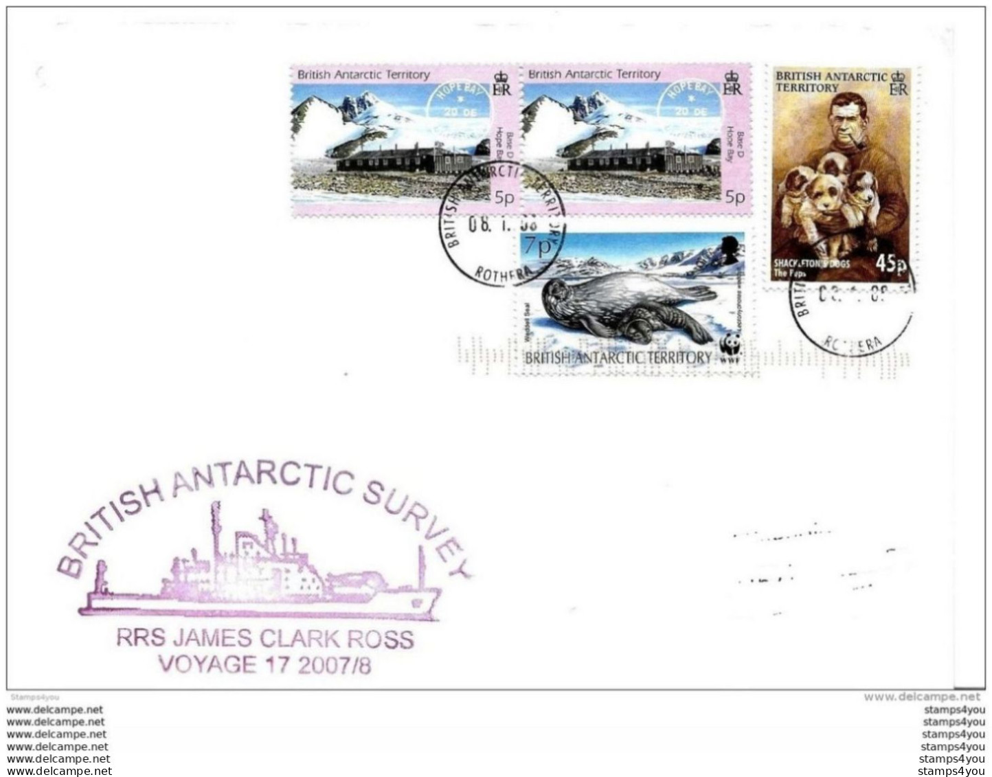 212 - 18 - Enveloppe Navire Polaire "RRS James Clark Ross  Base Antarctique Britannique Rothera 2008 - Brieven En Documenten