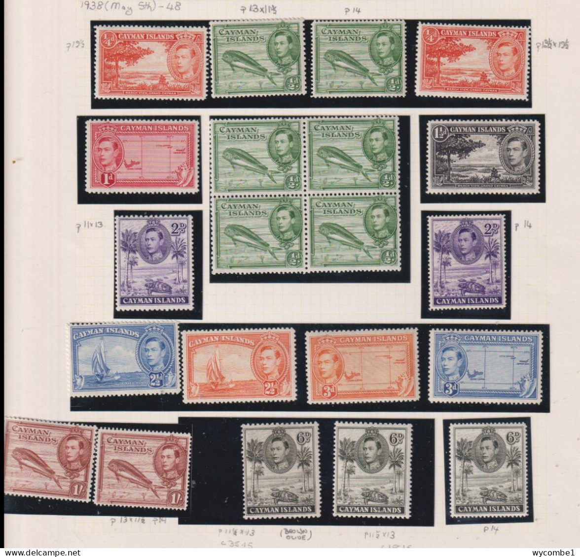 CAYMAN ISLANDS  - 1938 George VI Definitives Values To 1s With Perf Varieties Hinged Mint As Scan - Cayman Islands