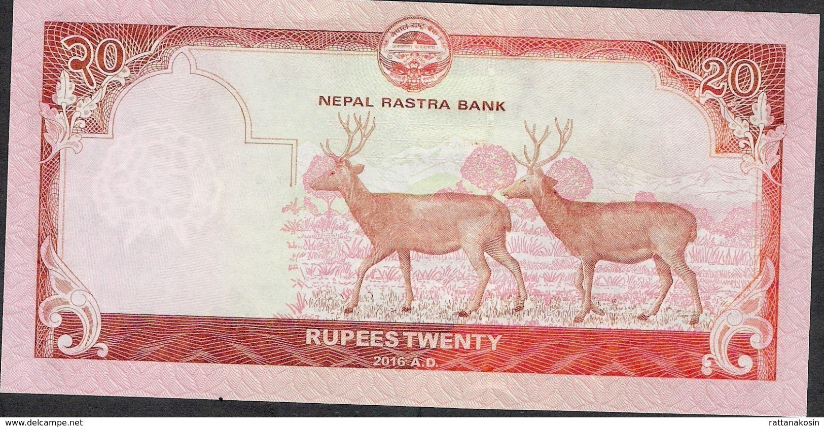 NEPAL P78 20 RUPEES  2016 2 DEERS ON BACK Signature 17  UNC. - Nepal