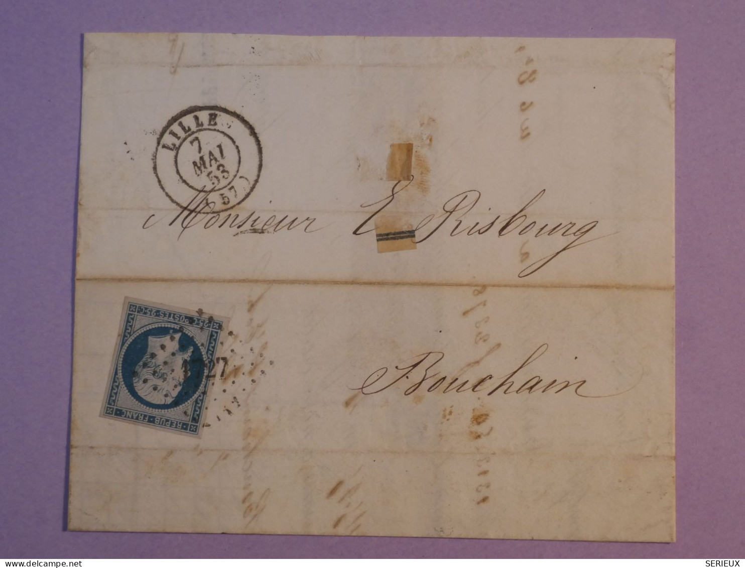 DF0 FRANCE  SUR LETTRE  1853  LILLE A BOUCHAIN     + NAPOLEON 25C   N° 10  + AFF. INTERESSANT++++ - 1852 Louis-Napoléon