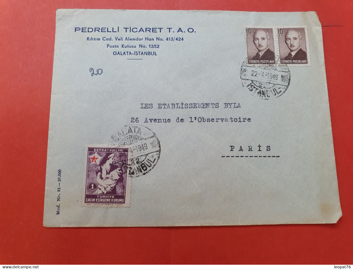 Turquie - Enveloppe Commerciale De Istanbul Pour Paris En 1949 - D 506 - Covers & Documents