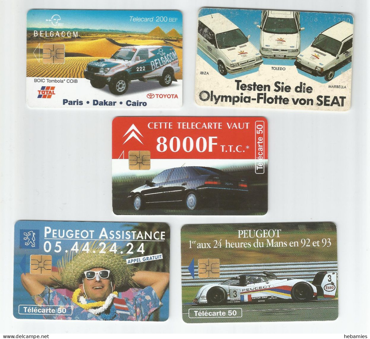 PEUGEOT TOYOTA CITROEN SEAT - 5 DIFFERENT PHONECARDS - - Coches