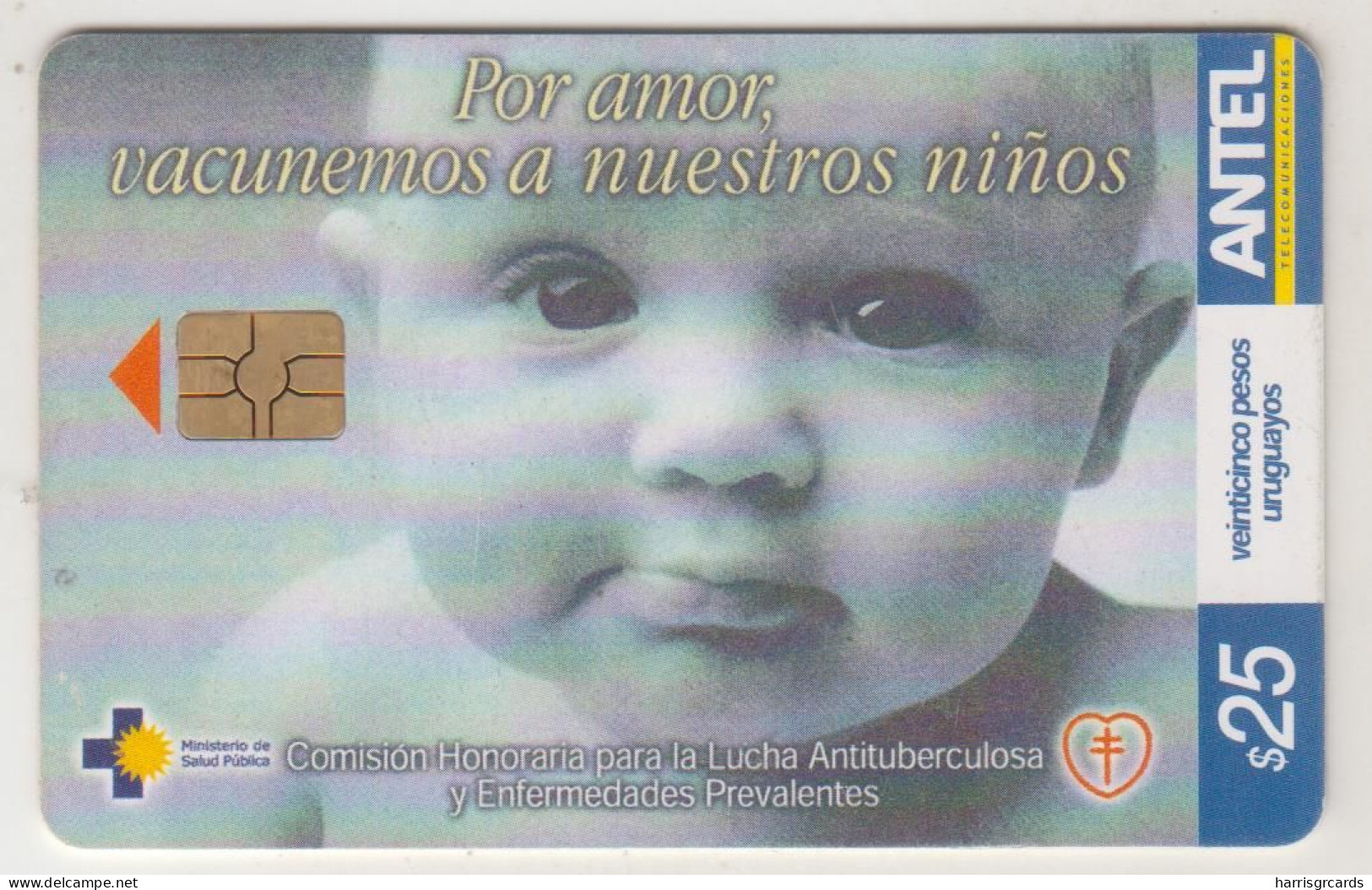 URUGUAY - Por Amor Vacunemos A Nuestros Hijos, TC 281a, Chip: GEM5 (Red), 25 $ , Tirage 200.000, Used - Uruguay