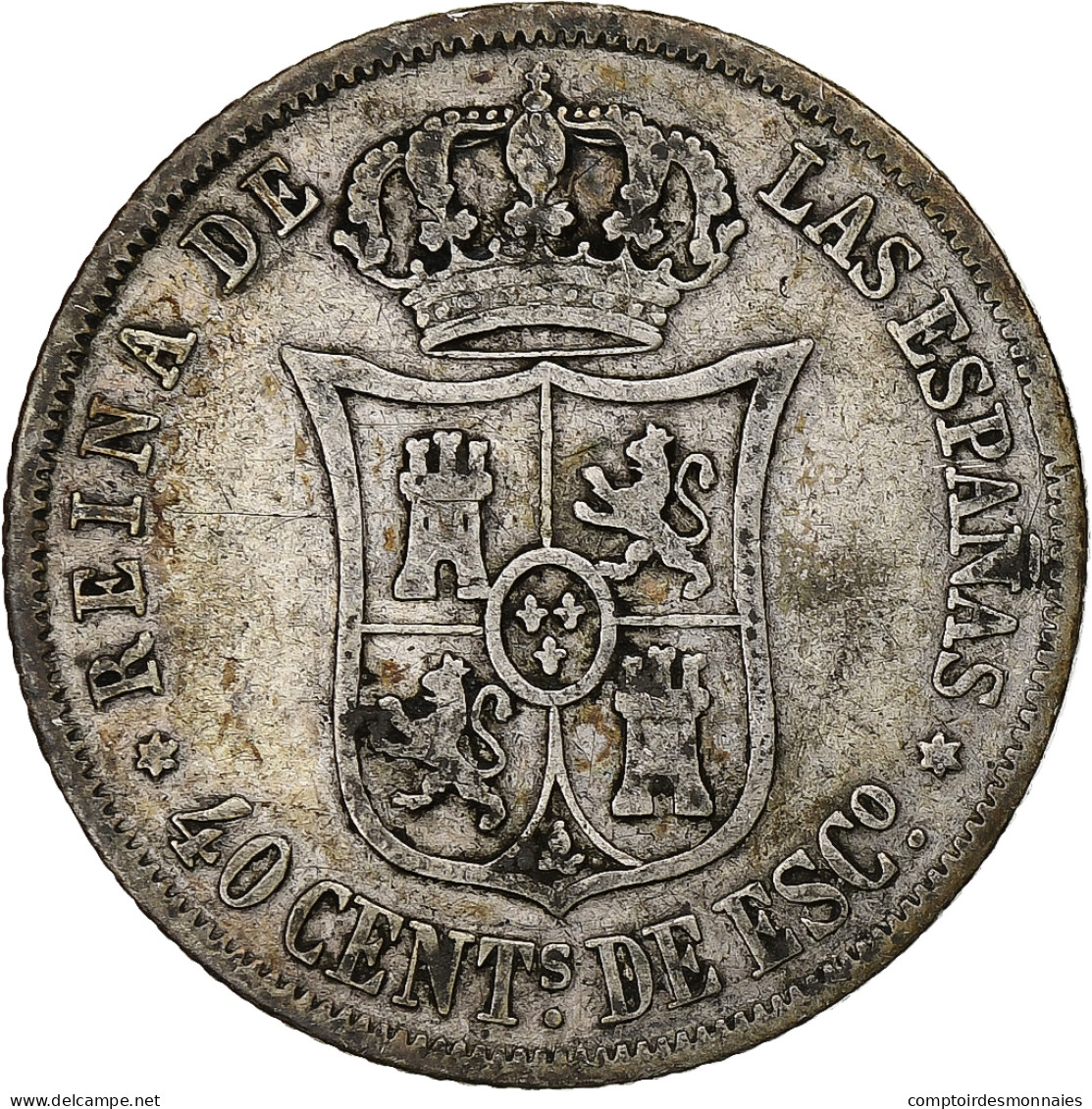 Monnaie, Espagne, Isabel II, 40 Centimos, 1867, Madrid, TB, Argent, KM:628.2 - First Minting