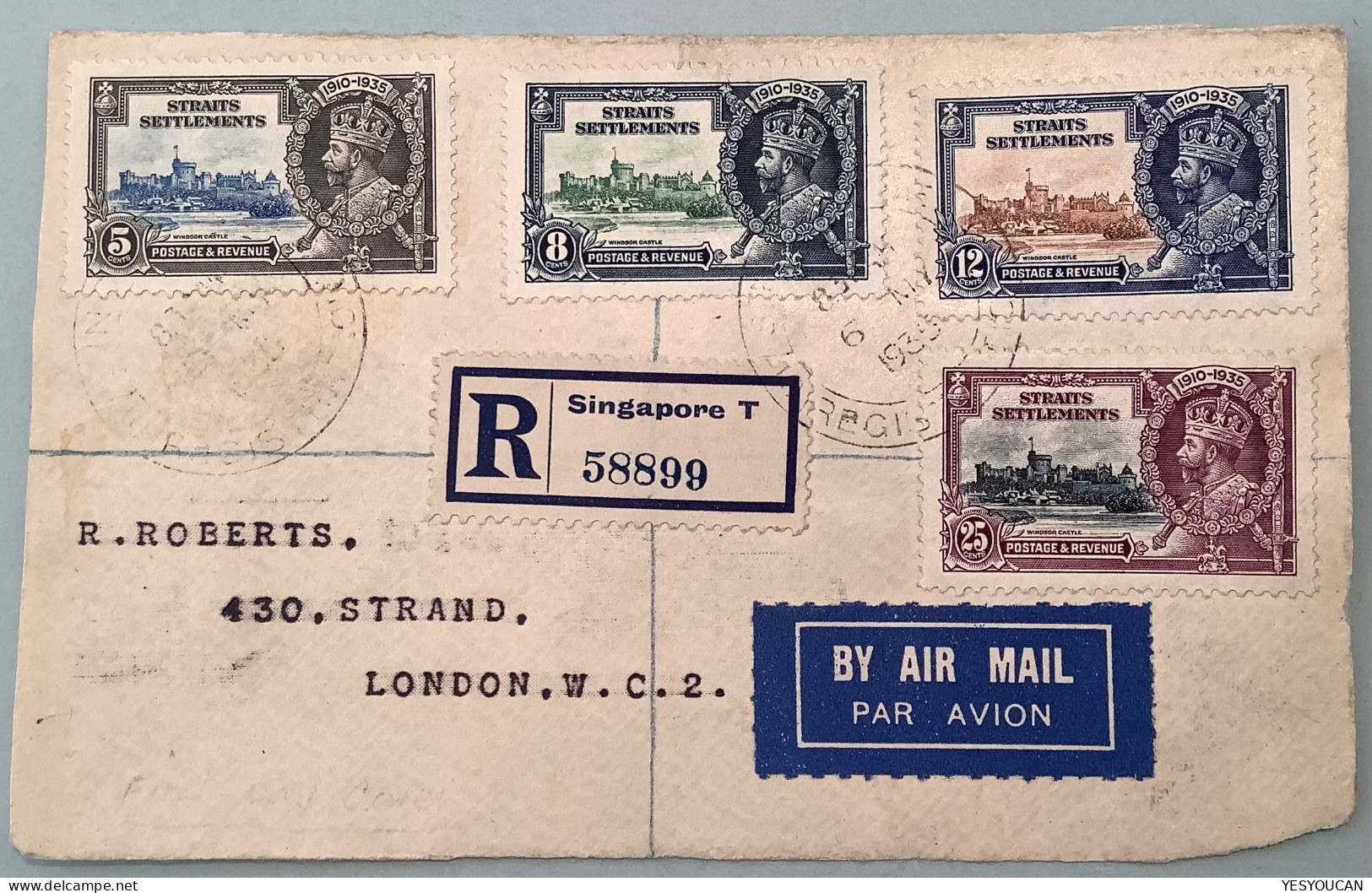 FDC 1935SILVER JUBILEE: 3X Straits Settlements (Singapore), St Christopher And Nevis (St Kitts), British Honduras Cover - Straits Settlements