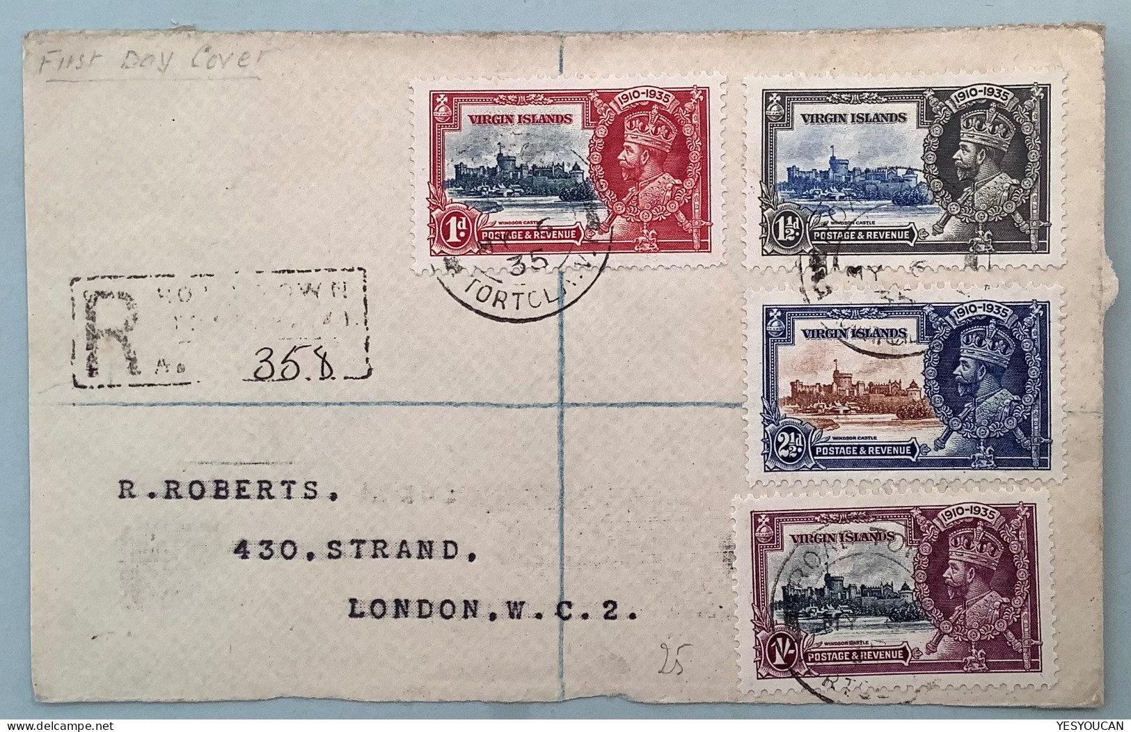 VIRGIN ISLANDS FDC 1935 SILVER JUBILEE Cover Front ROAD TOWN TORTOLA (BWI Windsor Castle Iles Vierges Lettre GB Colonies - Other & Unclassified