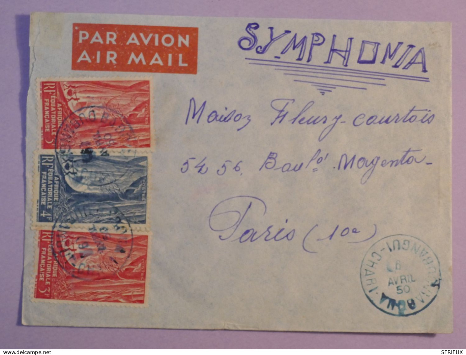 DF0  AEF  BELLE  LETTRE CURIOSITé 1950  BANGUI A PARIS  FRANCE  ++ AFF. INTERESSANT++ - Briefe U. Dokumente