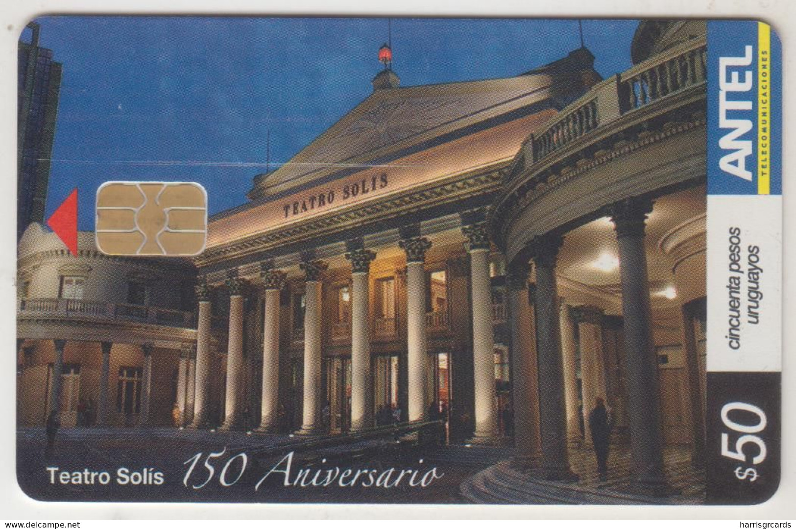 URUGUAY - Teatro Solis 150 Aniversario, TC 448a, Chip: AX03, 50 $ , Tirage 100.000, Used - Uruguay