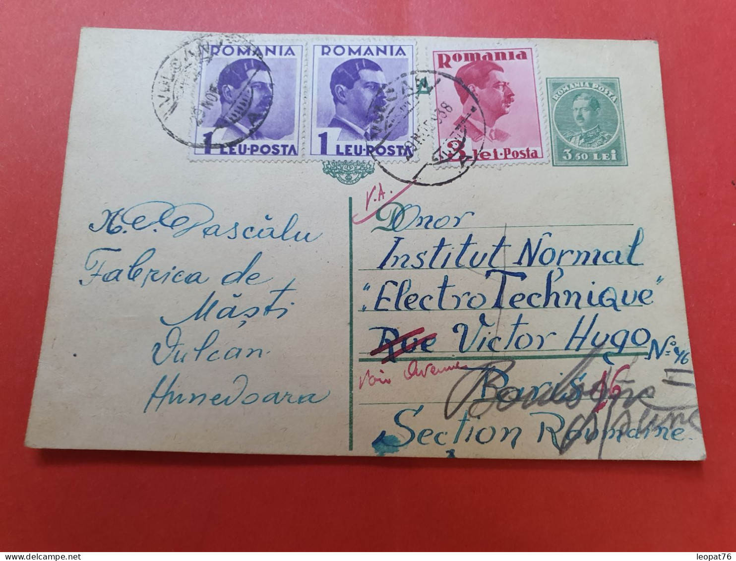 Roumanie - Entier Postal + Compléments De Vulcan Pour La France En 1938 - D 547 - Postal Stationery
