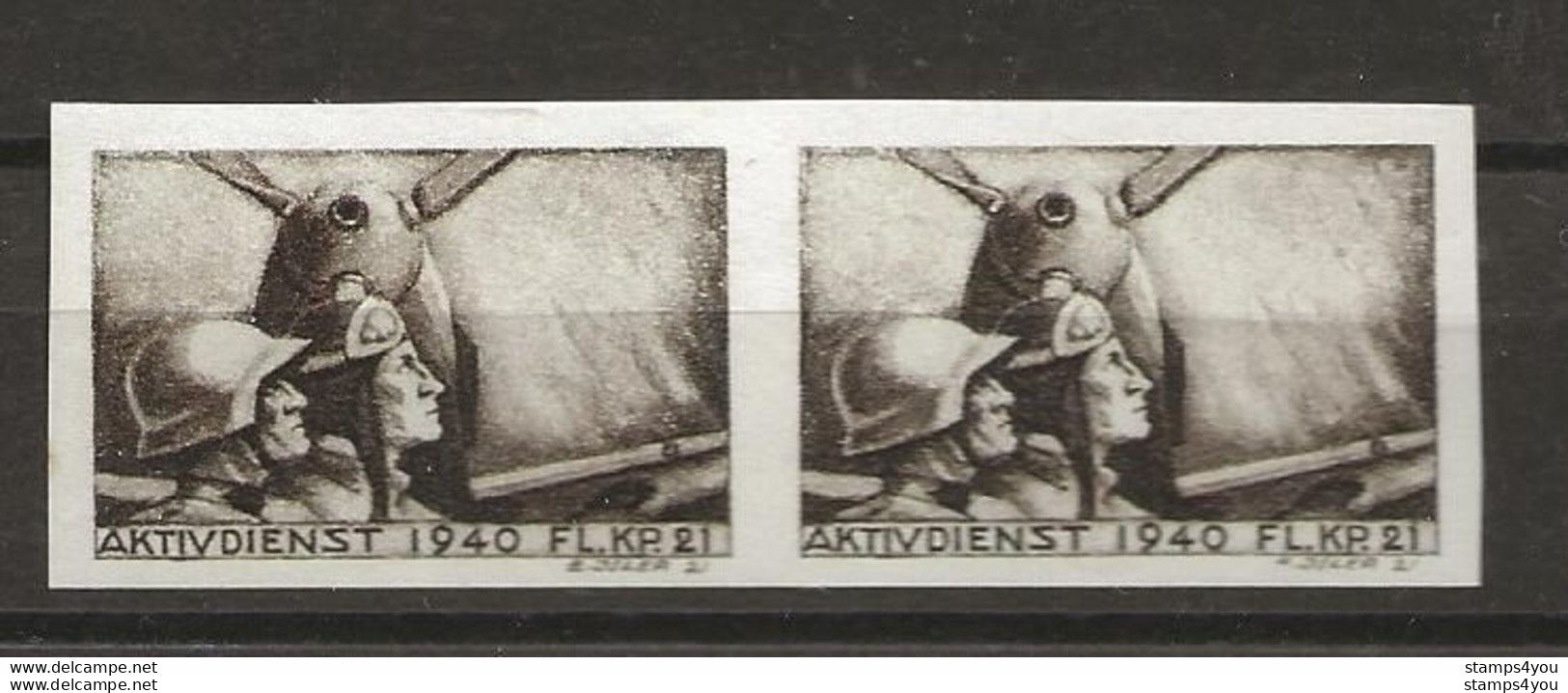 406 - 5b - Paire Timbres Non-dentelés Neufs  "Aktivdienst 1940 Fl. Kp. 21" - Vignettes