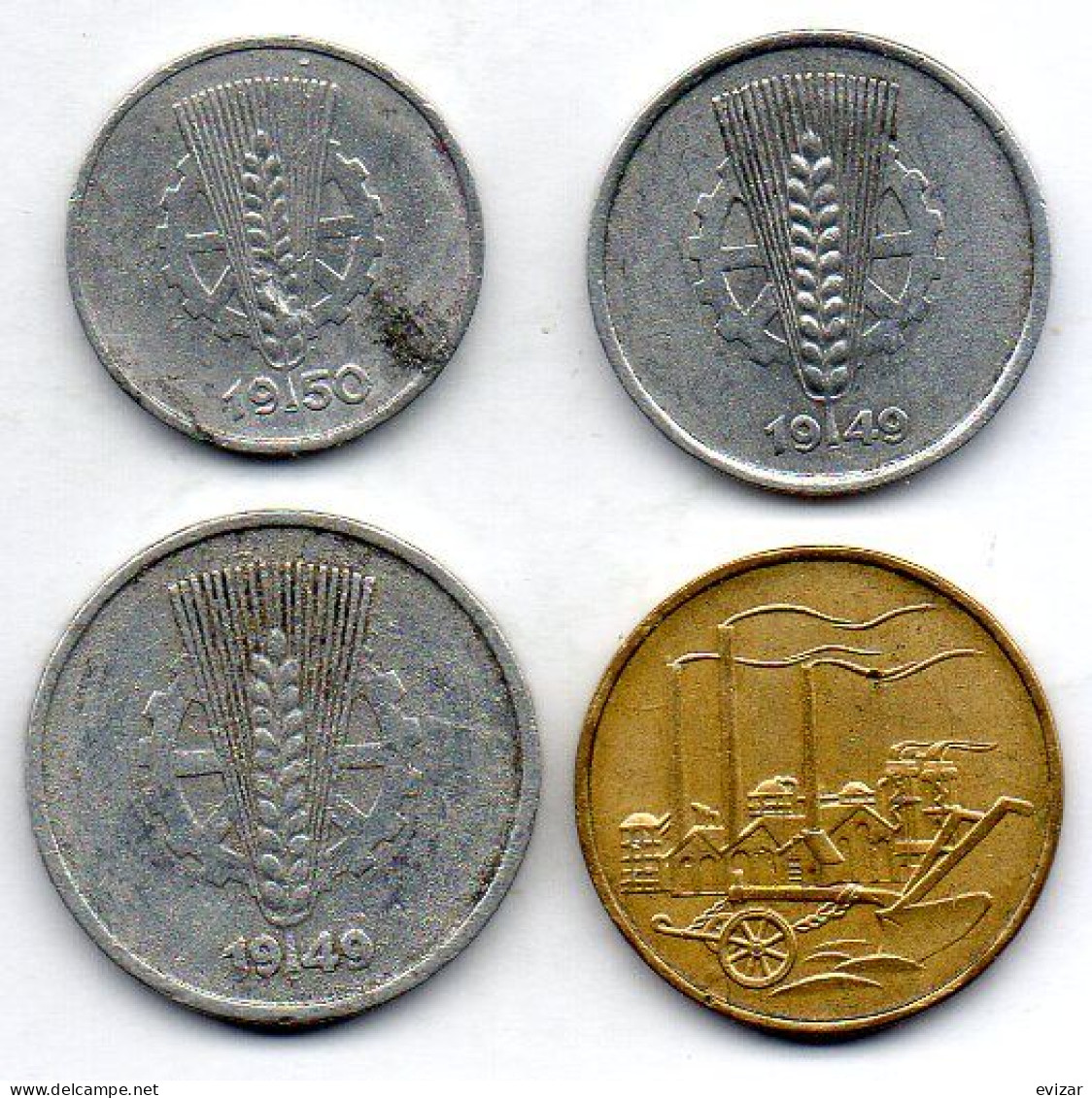 GERMAN DEMOCRATIC REPUBLIC, Set Of Four Coins 1, 5, 10, 50 Pfennig, Aluminum, Year 1949-50, KM # 1, 2, 3, 4 - Other & Unclassified