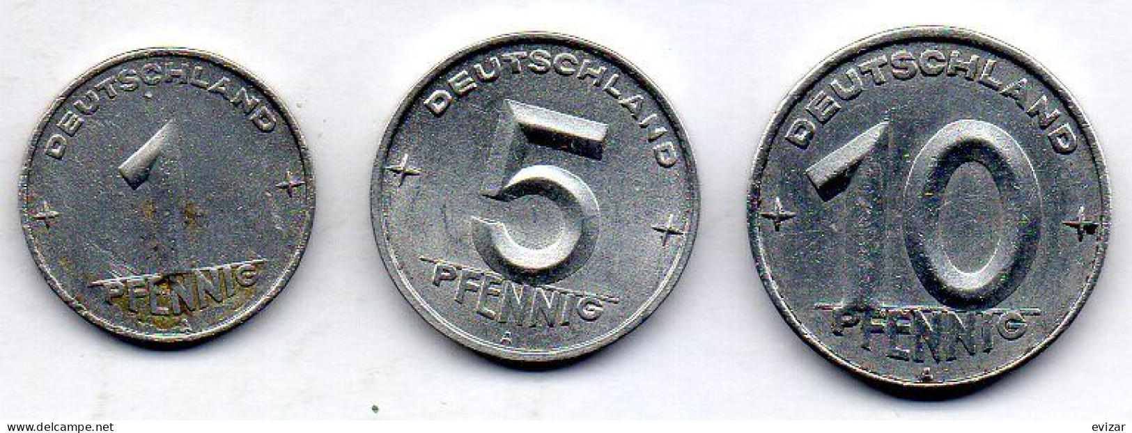 GERMAN DEMOCRATIC REPUBLIC, Set Of Three Coins 1, 5, 10 Pfennig, Aluminum, Year 1952, KM # 5, 6, 7 - Altri & Non Classificati