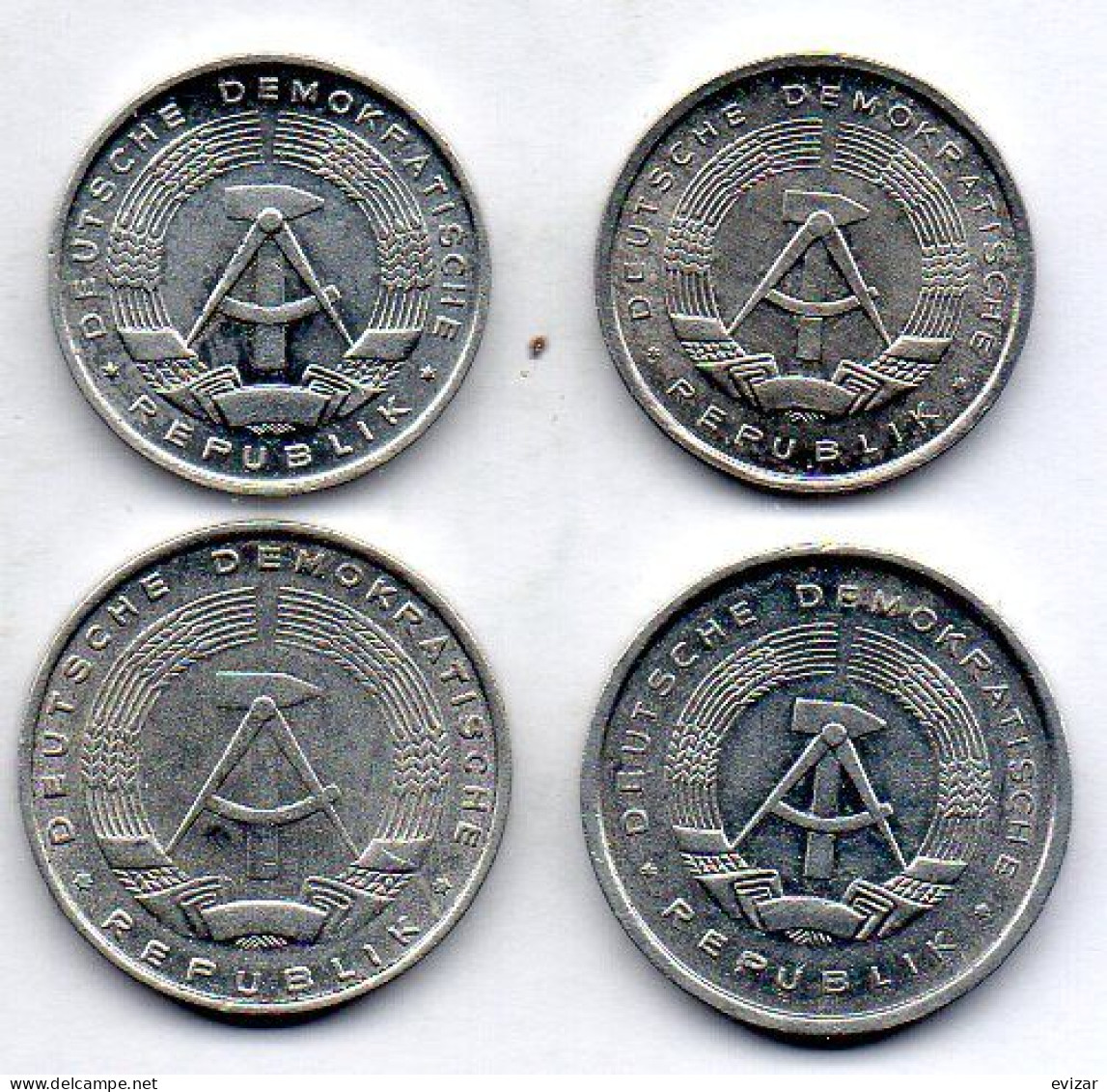 GERMAN DEMOCRATIC REPUBLIC, Set Of Four Coins 1, 1, 5, 5 Pfennig, Aluminum, Year 1968-79, KM # 8.1, 8.2, 9.1, 9.2 - Other & Unclassified