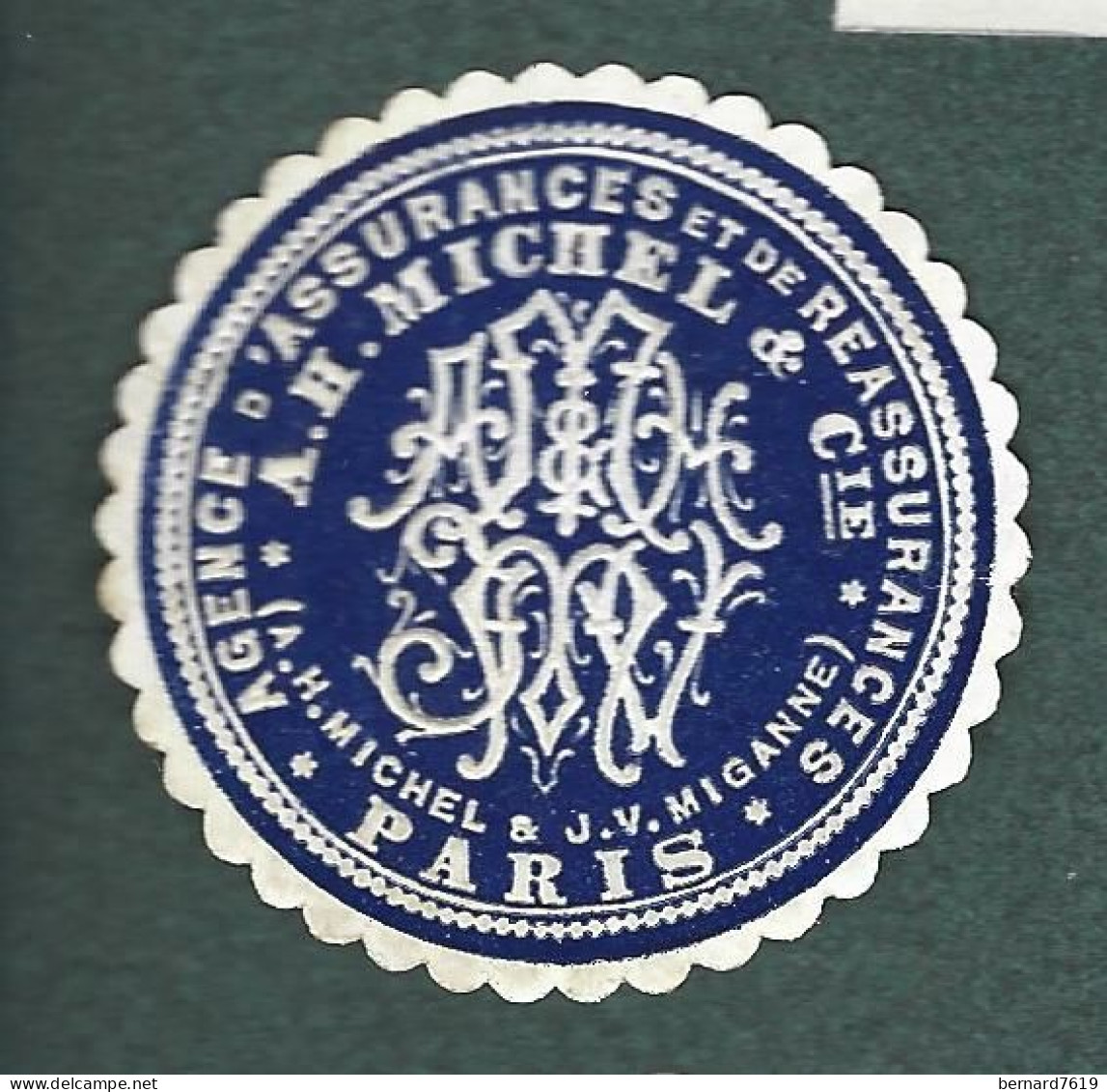 Cachet De Fermeture -  France - Paris -  Agence  D'assuranes  Et De Reassurance A.H. Mchel - Erinnophilie