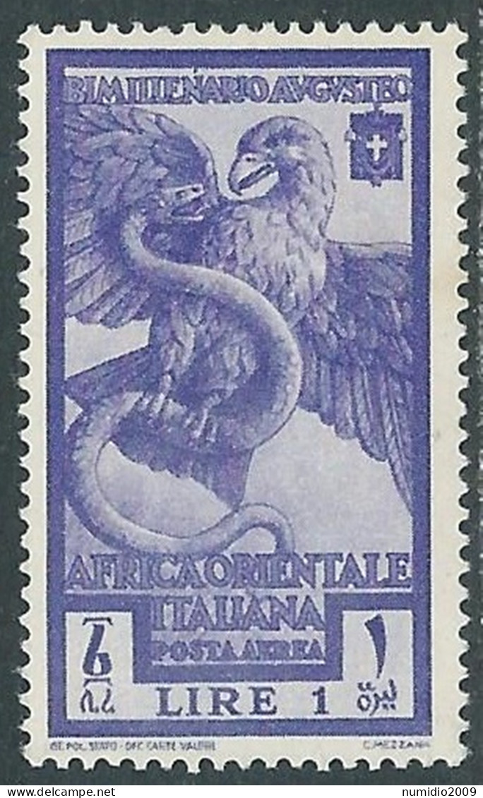 1938 AFRICA ORIENTALE ITALIANA POSTA AEREA AUGUSTO 1 LIRA MNH ** - I41-2 - Africa Oriental Italiana