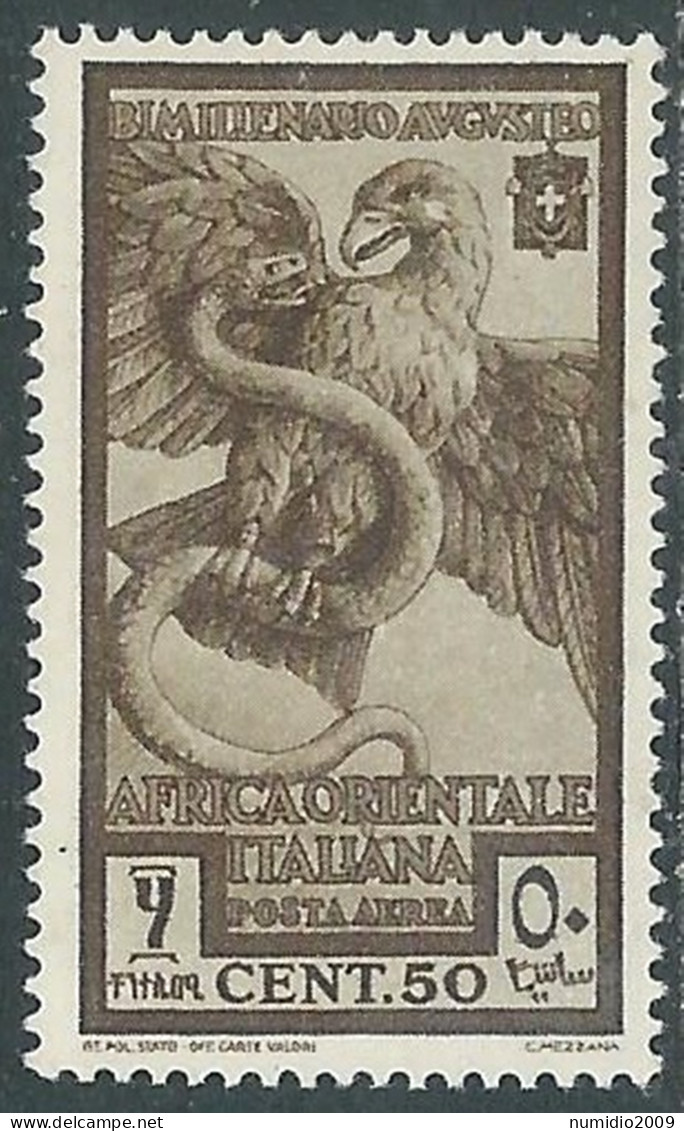 1938 AFRICA ORIENTALE ITALIANA POSTA AEREA AUGUSTO 50 CENT MNH ** - I41-2 - Italian Eastern Africa