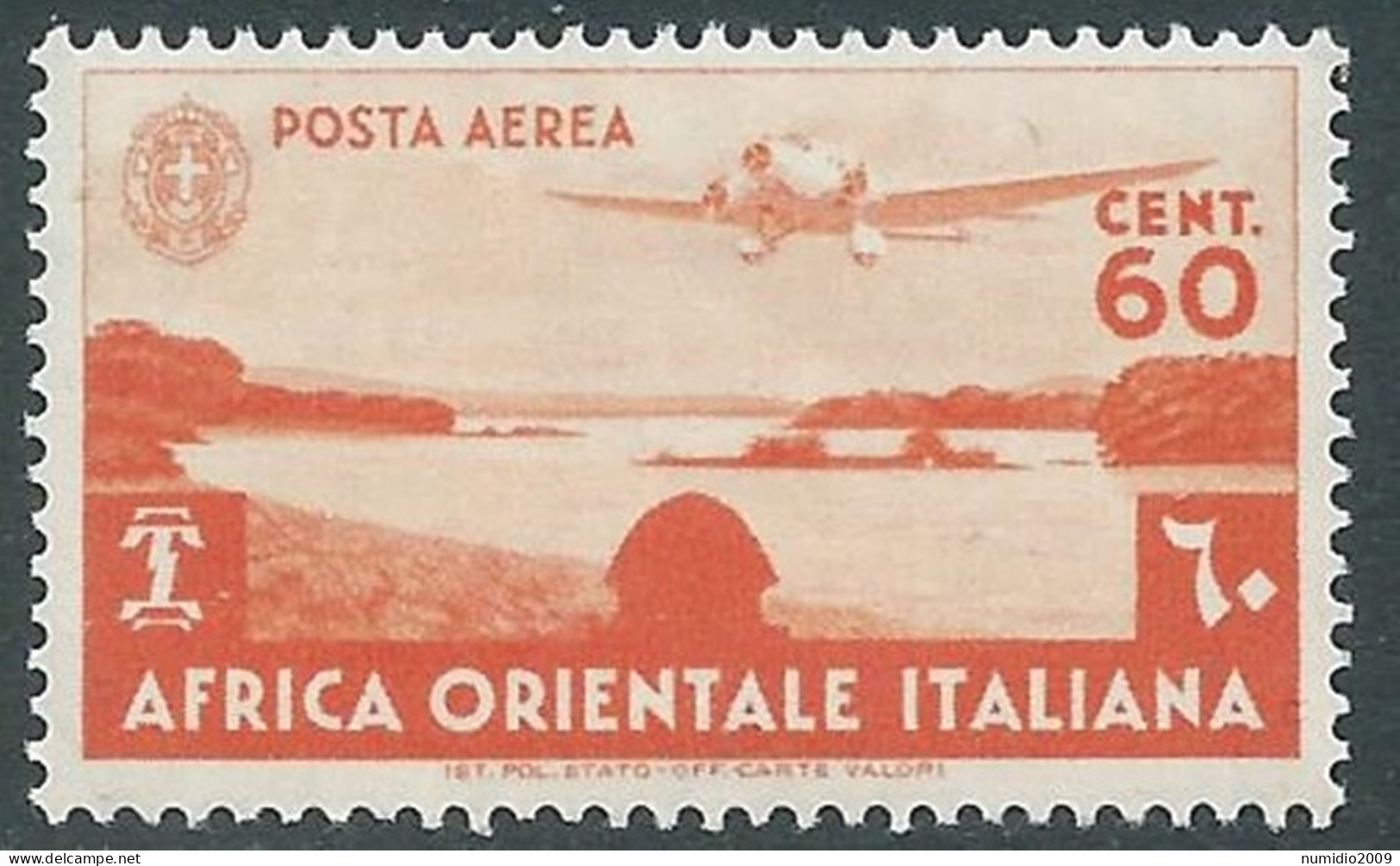 1938 AFRICA ORIENTALE ITALIANA POSTA AEREA SOGGETTI VARI 60 CENT MNH ** - I38-6 - Africa Oriental Italiana