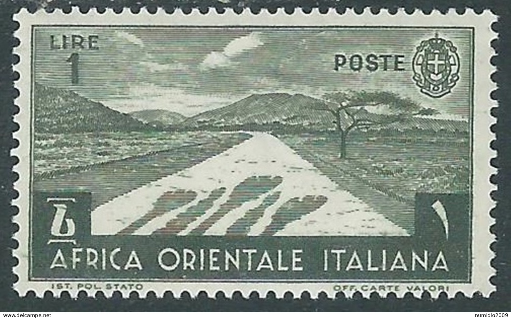 1938 AFRICA ORIENTALE ITALIANA SOGGETTI VARI 1 LIRA MH * - I38-9 - Italian Eastern Africa