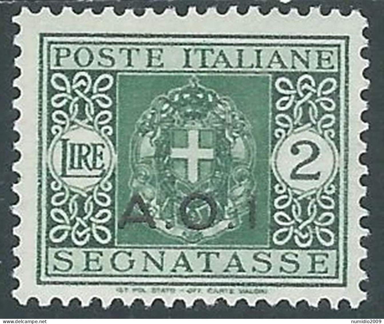 1939-40 AFRICA ORIENTALE ITALIANA SEGNATASSE 2 LIRE MH * - I43-9 - Africa Oriental Italiana