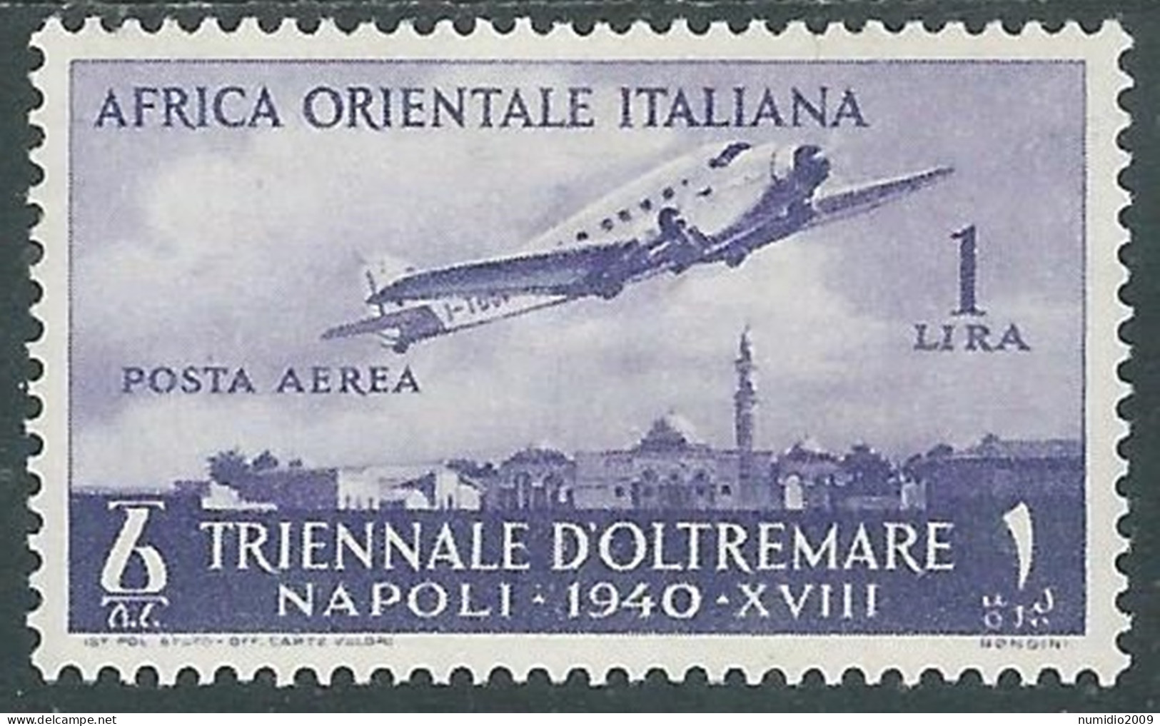 1940 AFRICA ORIENTALE ITALIANA POSTA AEREA TRIENNALE OLTREMARE 1 LIRA MH * I43 - Afrique Orientale Italienne