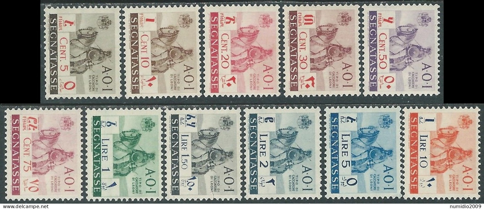 1942 AFRICA ORIENTALE ITALIANA SEGNATASSE LEONI A CAVALLO 11 VALORI MH * I43-10 - Italian Eastern Africa