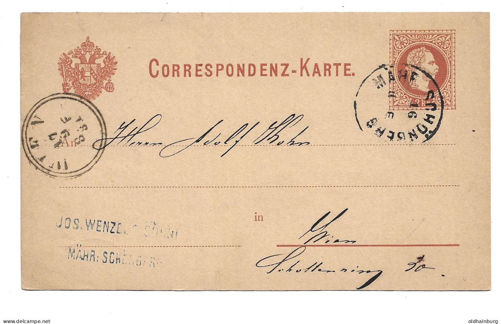 0152w: Altösterreichisches Gebiet Mähren, Mähr. Schönberg, Heute Šumperk, Postkarte 1881 - ...-1918 Prephilately