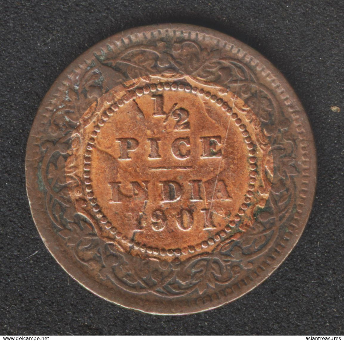 British India 1901 1/2 Pice Clash Die Coin VF+ Condition Rare - Autres – Asie