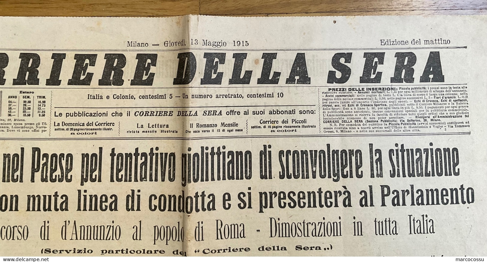 Corriere Della Sera 1915 - Weltkrieg 1914-18