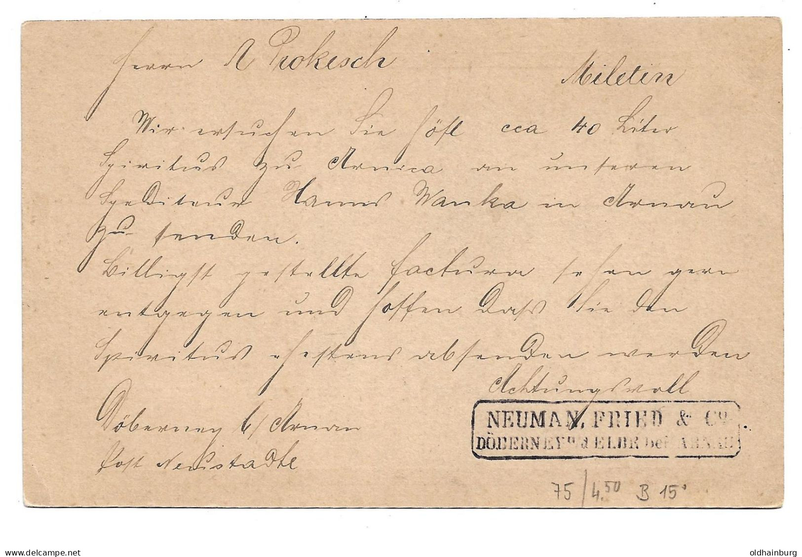 0152j: Altösterreichisches Gebiet Böhmen, Neustadtl B. Arnau, Postkarte 1891 - ...-1918 Préphilatélie