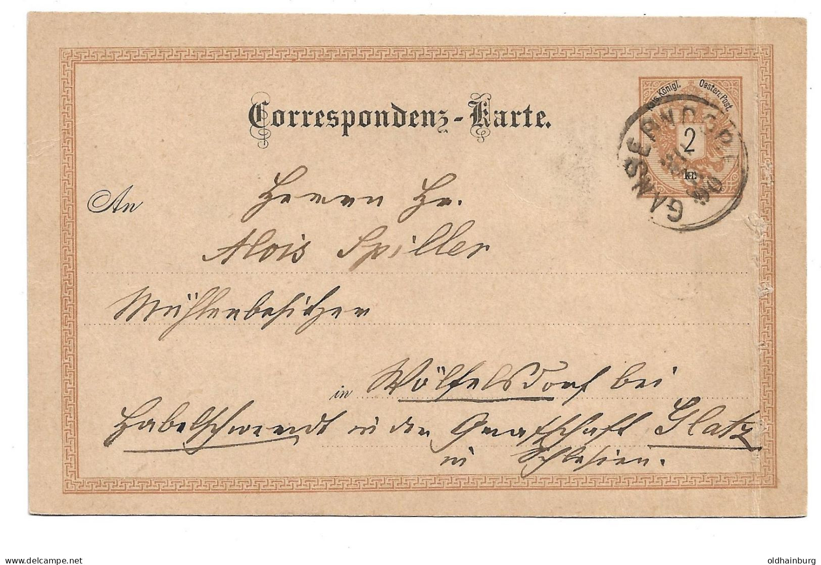 0152x: Altösterreich- Postkarte Gänserndorf, Gelaufen 1896 - Gänserndorf