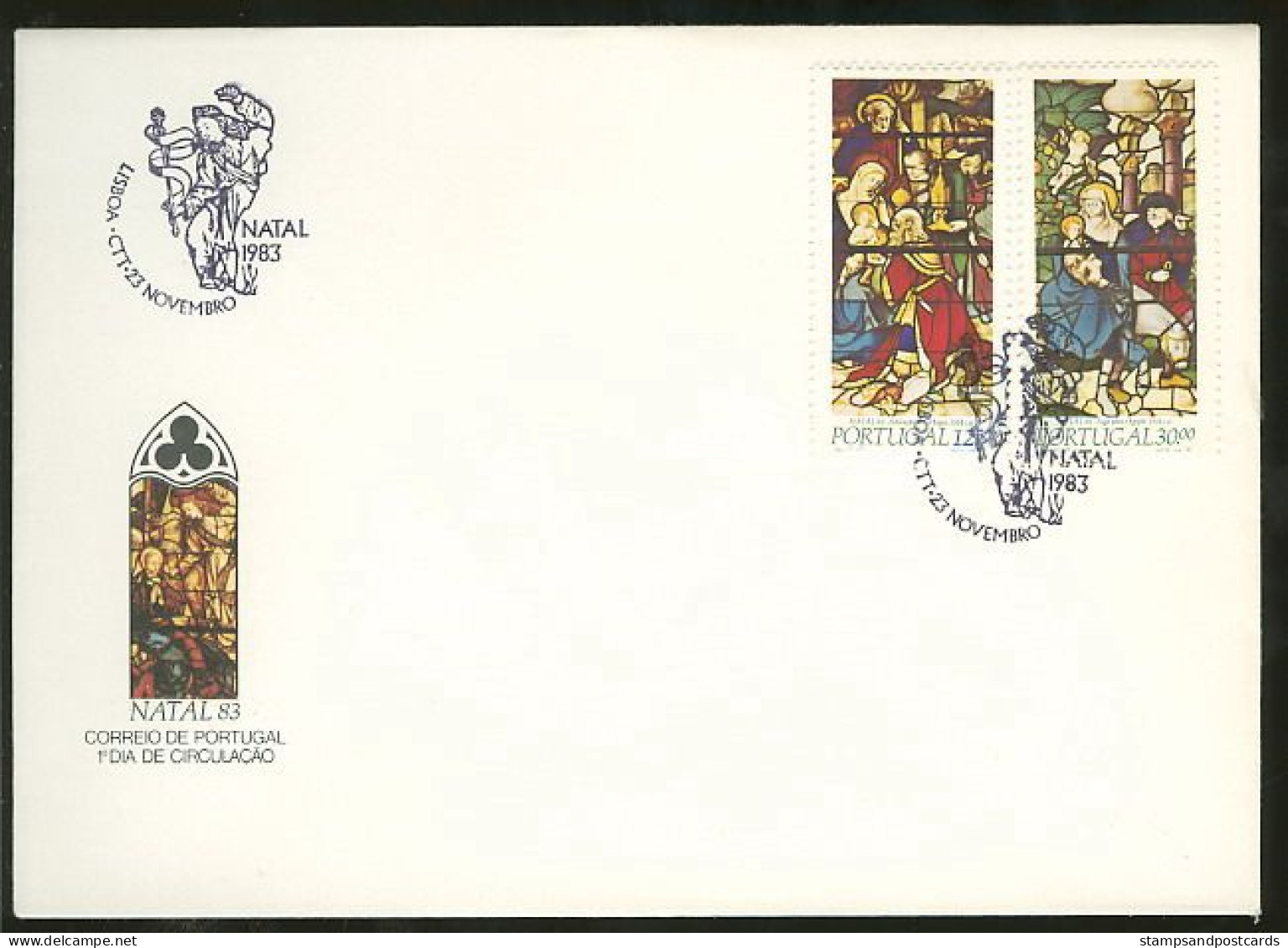 Portugal Vitraux Eglises Noel 1983 FDC Stained-glass From Churches Christmas 1983 FDC - Glasses & Stained-Glasses