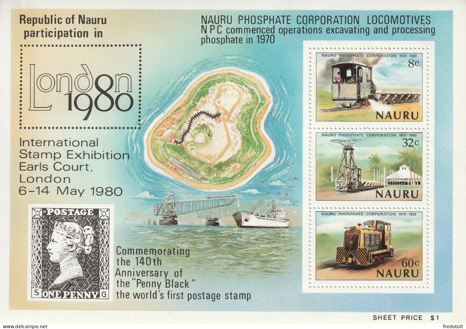 NAURU - BLOC N°3 ** (1980) Locomotives : Phosphates "London 1980" - Nauru